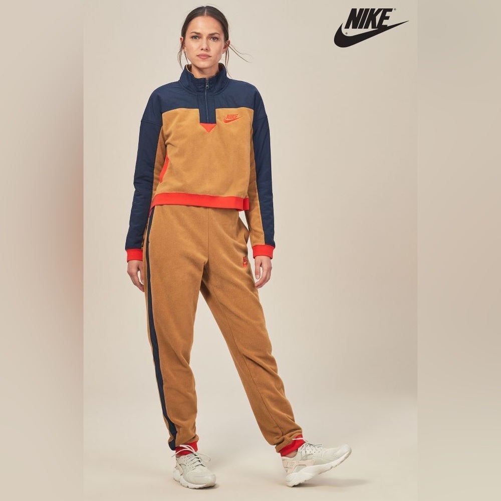 Nike Women’s Polar Fleece Tracksuit CJ4934-255 Bronze/Navy/Redish Orange Size S